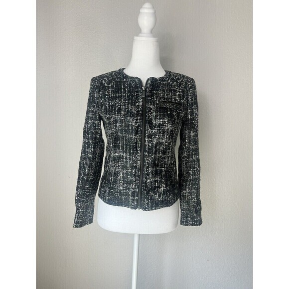 Banana Republic Back Tweed Zip Up Blazer Women’s Petites Size 2 A1 - Picture 1 of 7